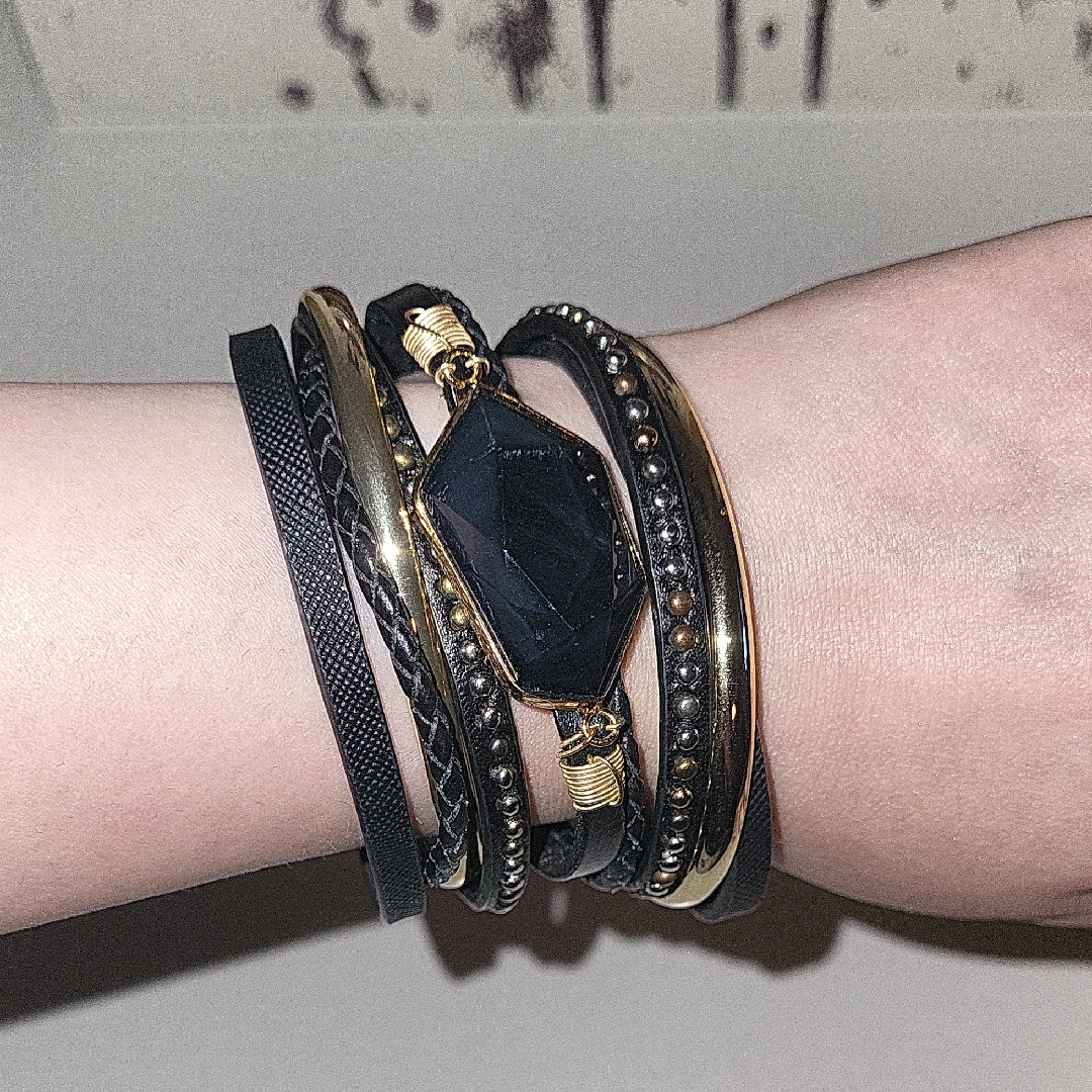 Saachi Black And Gold Layered Magnetic Bracelet 56$